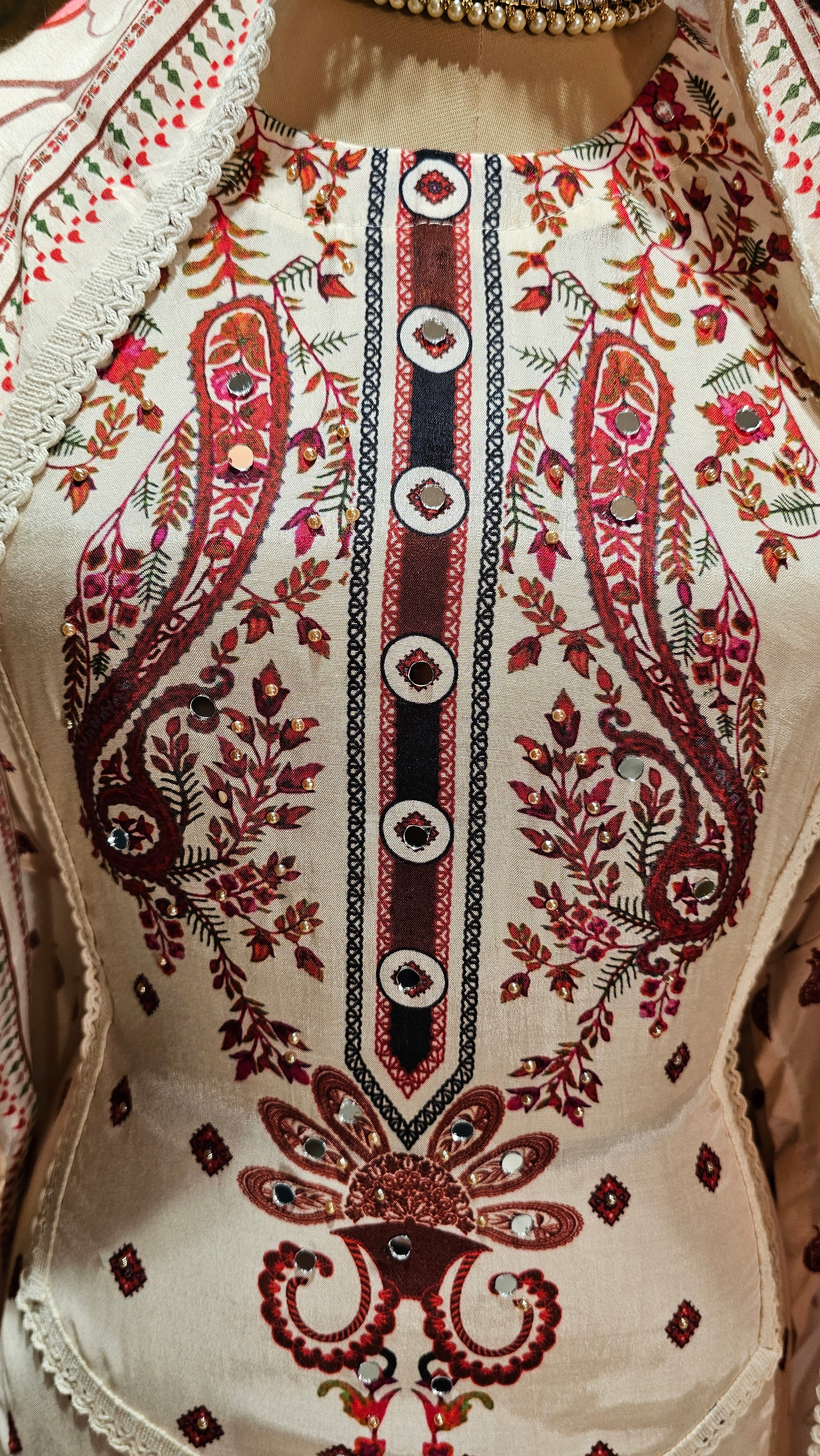Beautiful Digital Printed Muslin Unstitched Suit With Mirror Work