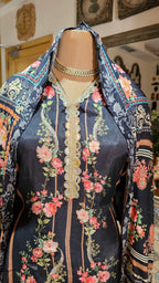 Beautiful Pakistani Printed Muslin Unstitched Suit With Mirror Work
