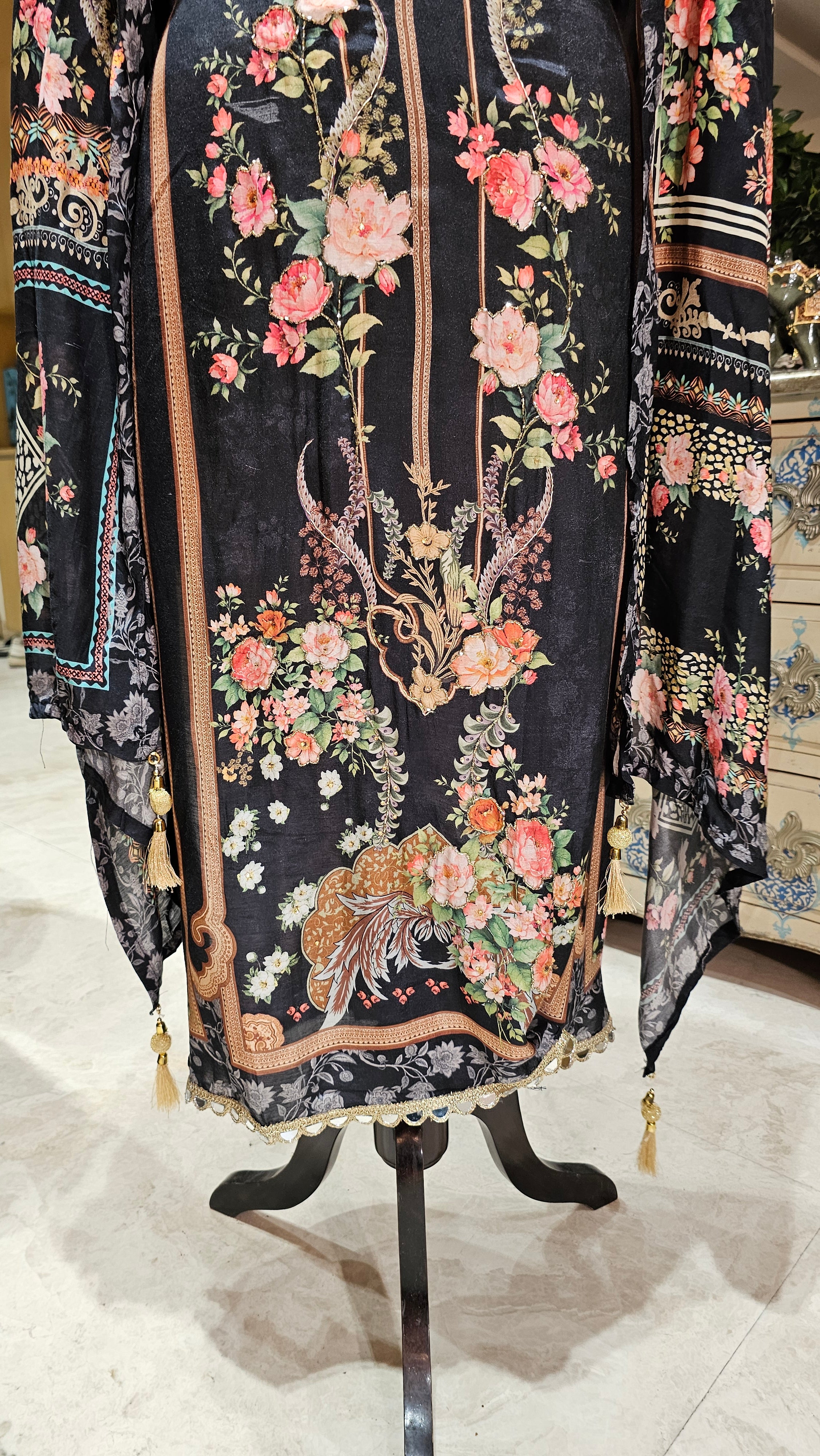 Beautiful Pakistani Printed Muslin Unstitched Suit With Mirror Work