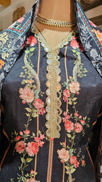 Beautiful Pakistani Printed Muslin Unstitched Suit With Mirror Work
