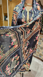 Beautiful Pakistani Printed Muslin Unstitched Suit With Mirror Work