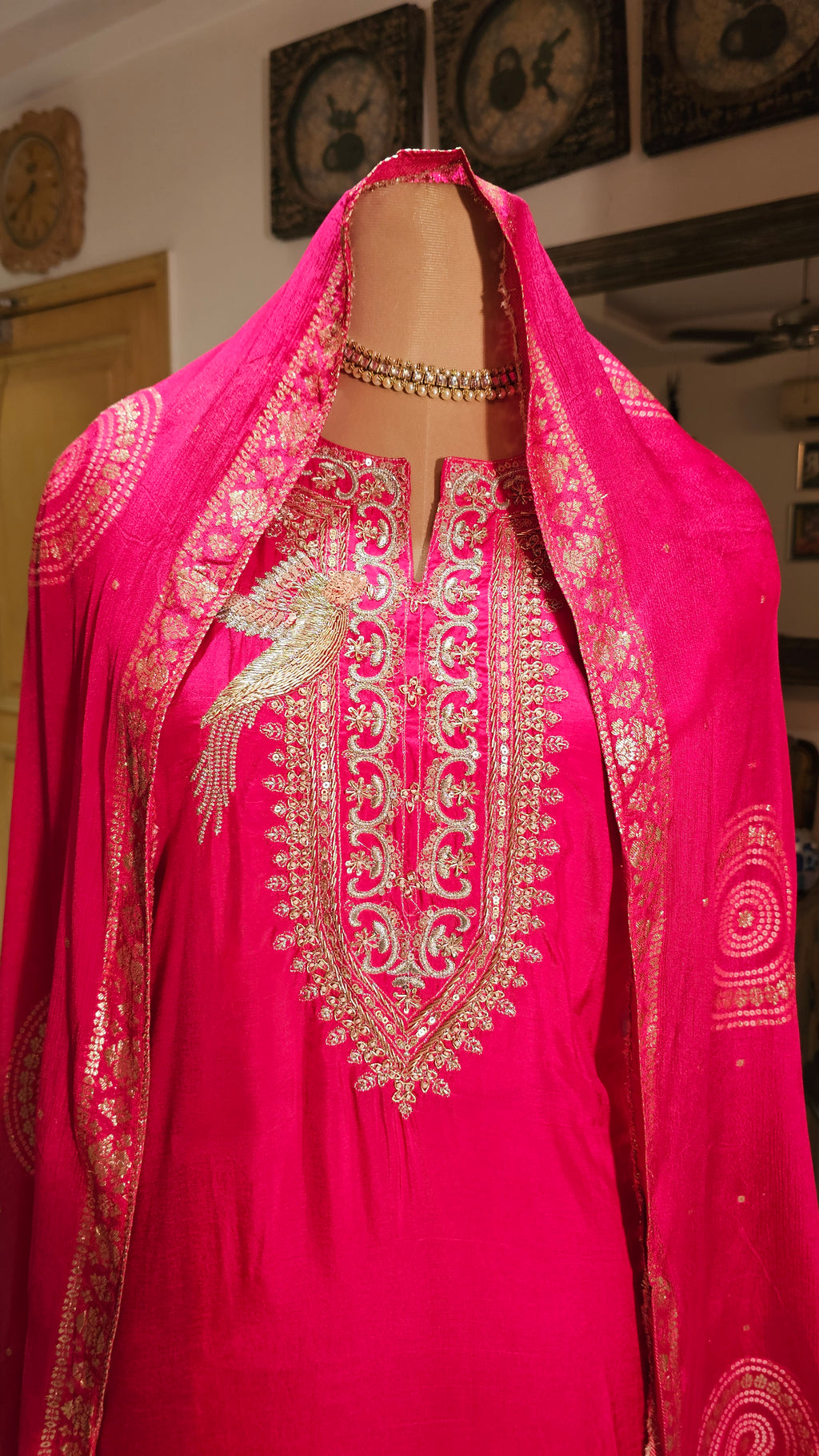 Beautiful Silk Unstitched Suit With Dabka, Zardozi & Zari Work