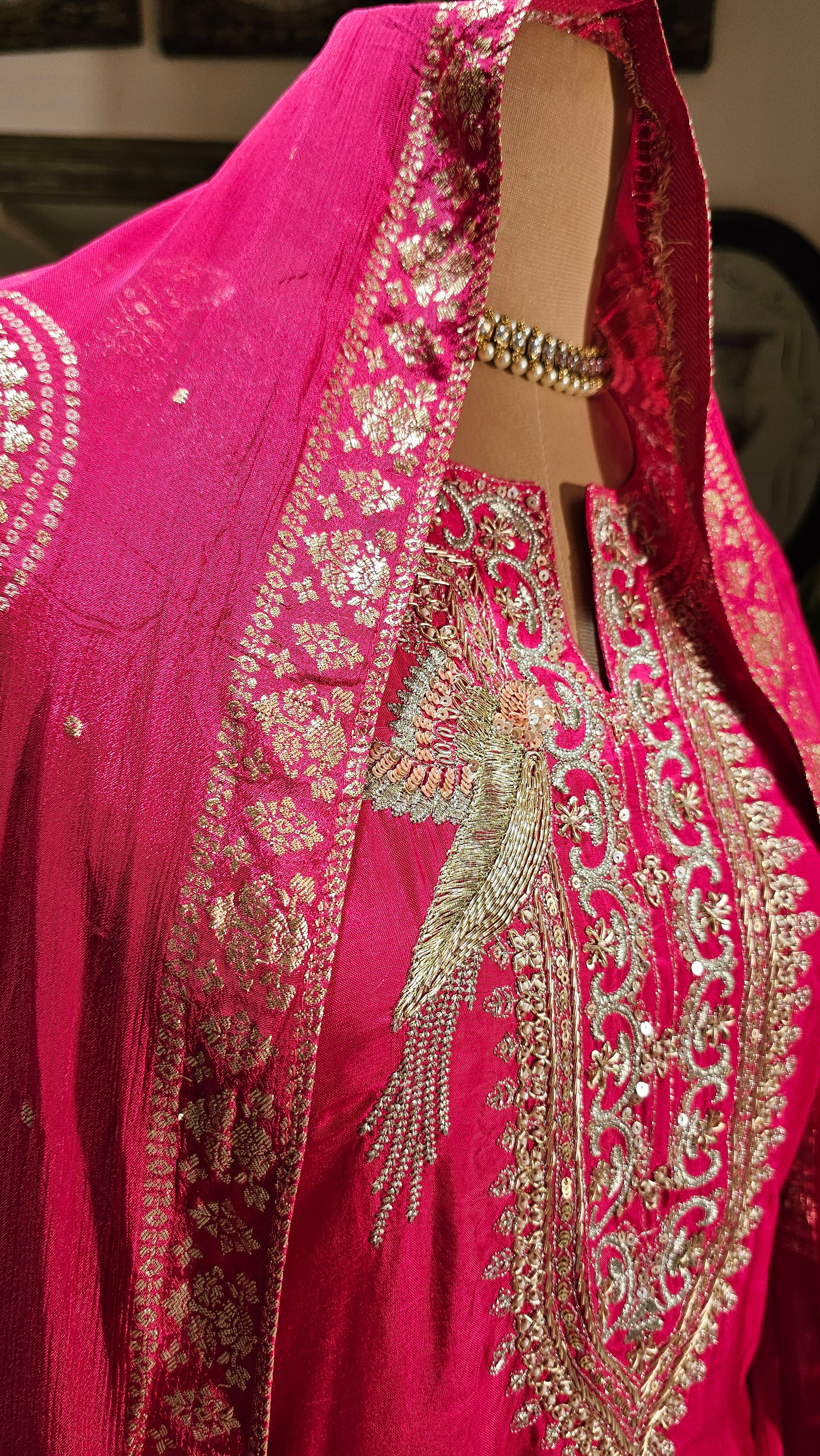 Beautiful Silk Unstitched Suit With Dabka, Zardozi & Zari Work