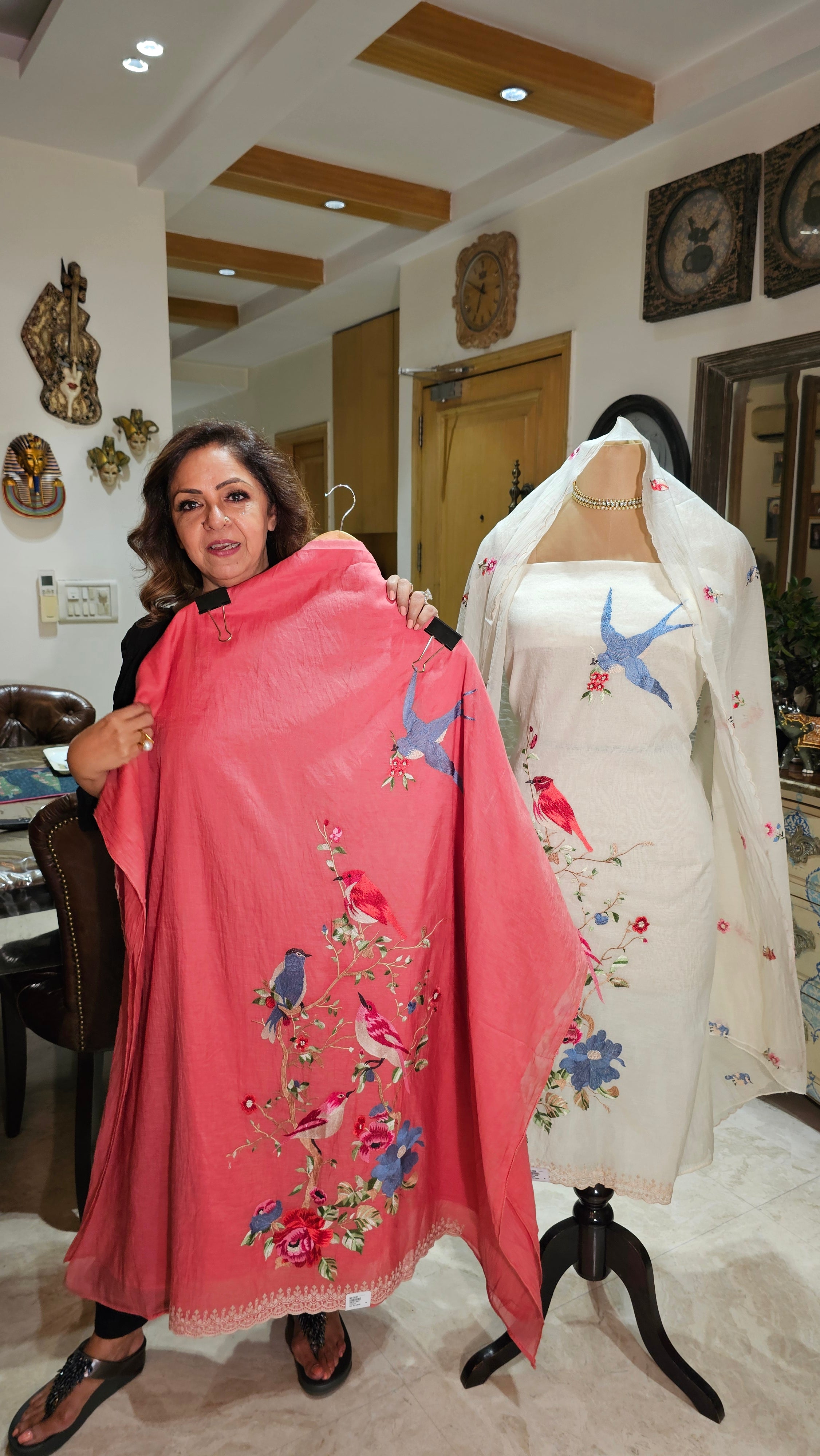 Beautiful Mul Unstitched Suit with Thread Work