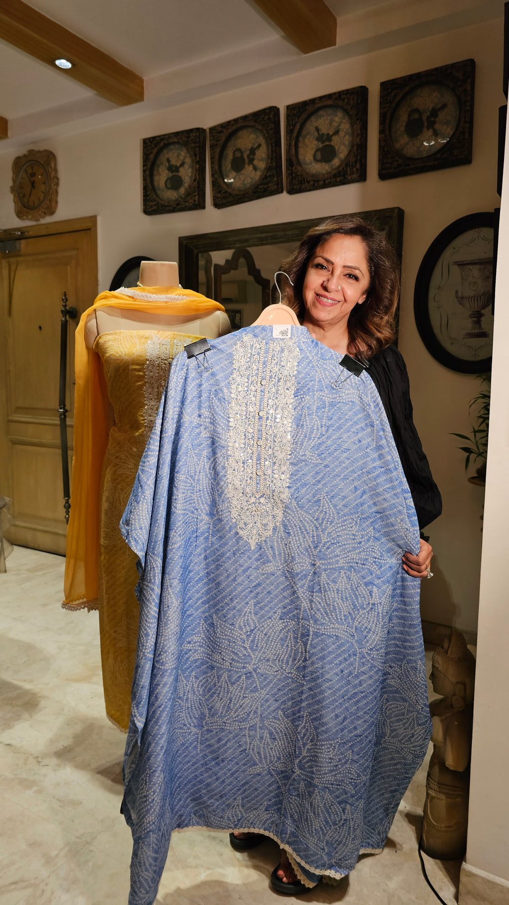 Beautiful Bandhej Printed Pure Linen Unstitched Suit With Resham, Zari & Sequins Work