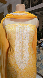 Beautiful Bandhej Printed Pure Linen Unstitched Suit With Resham, Zari & Sequins Work