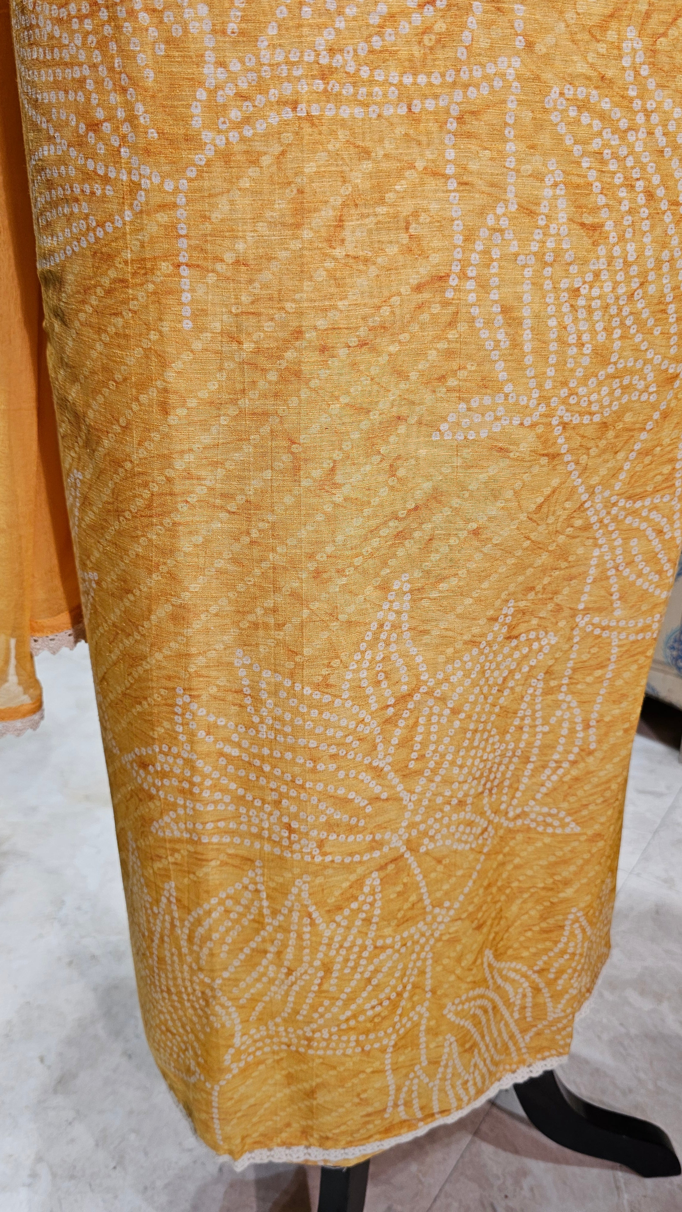Beautiful Bandhej Printed Pure Linen Unstitched Suit With Resham, Zari & Sequins Work