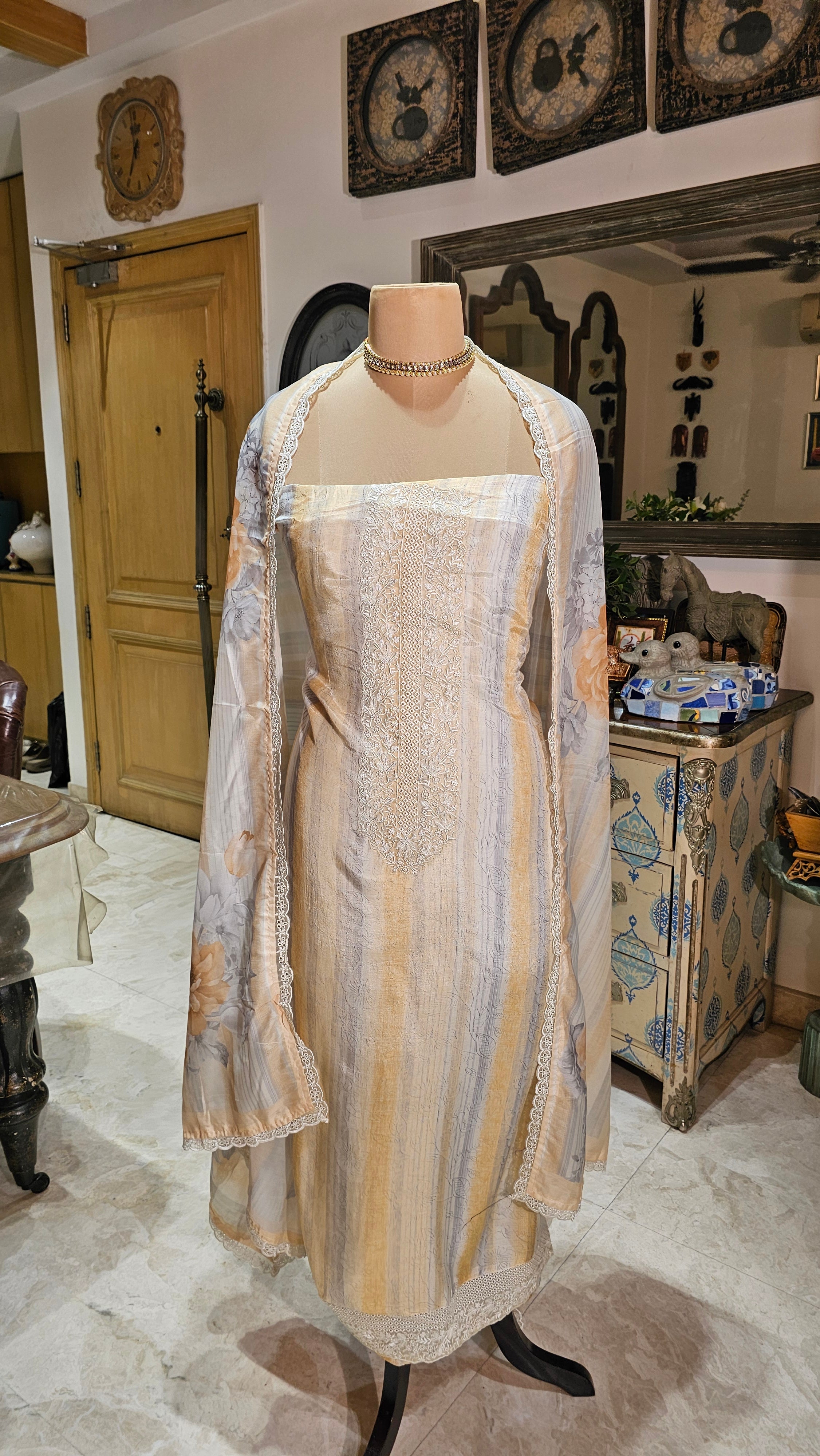 Beautiful Digital Printed Muslin Unstitched Suit With Resham Work