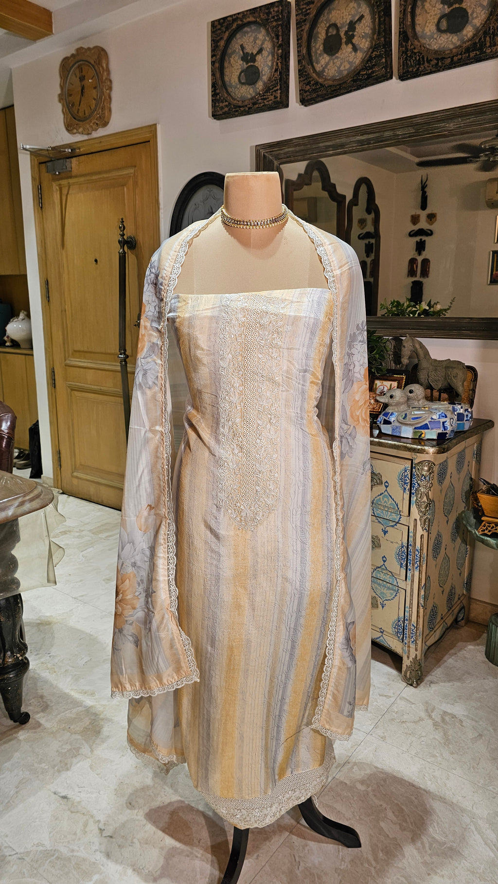Beautiful Digital Printed Muslin Unstitched Suit With Resham Work