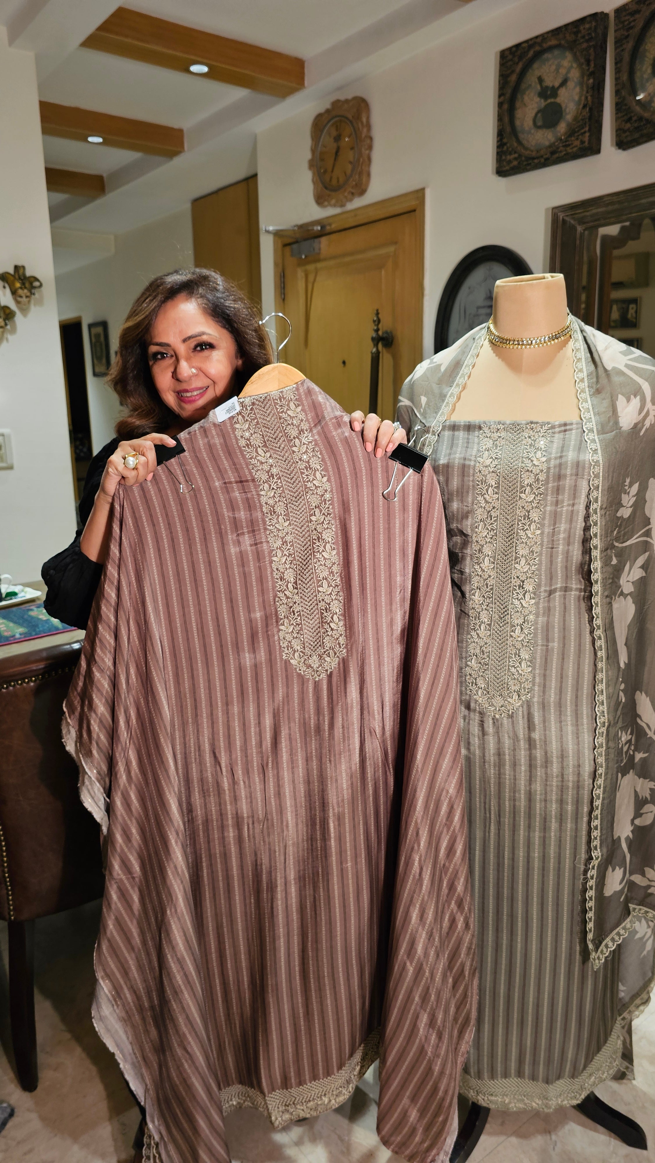 Beautiful Crepe Unstitched Suit with Hand Work