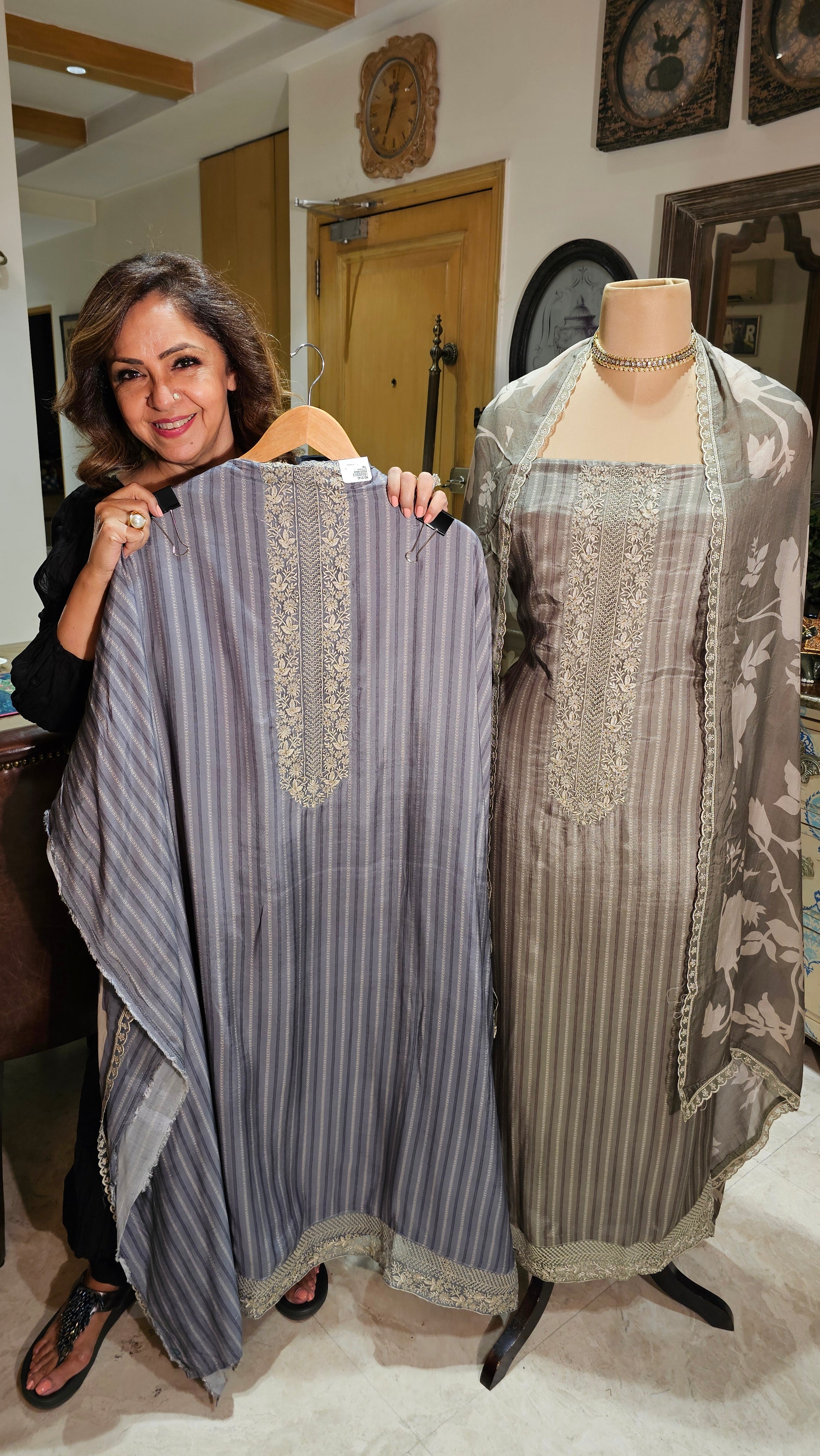 Beautiful Crepe Unstitched Suit with Hand Work