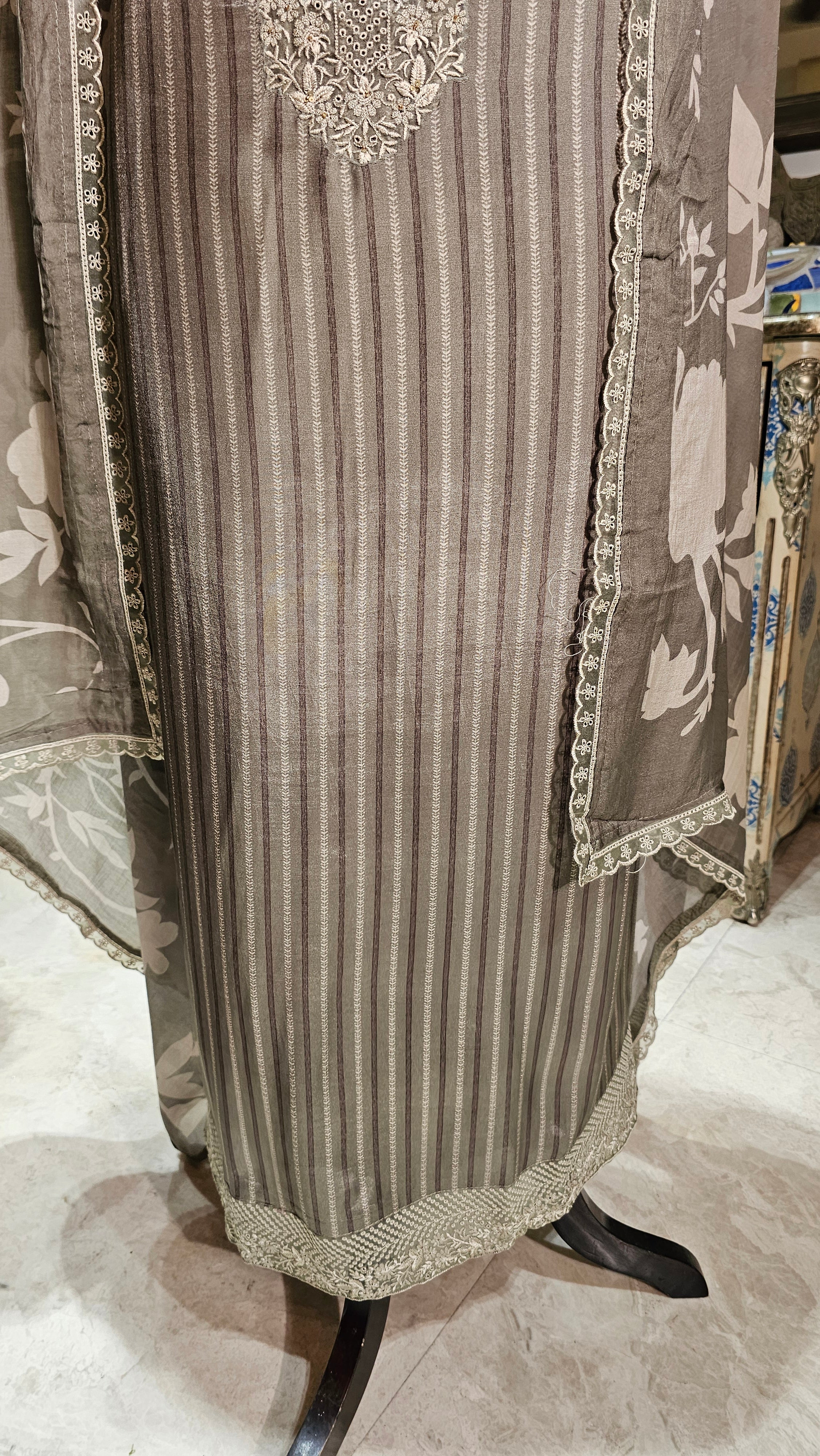 Beautiful Crepe Unstitched Suit with Hand Work