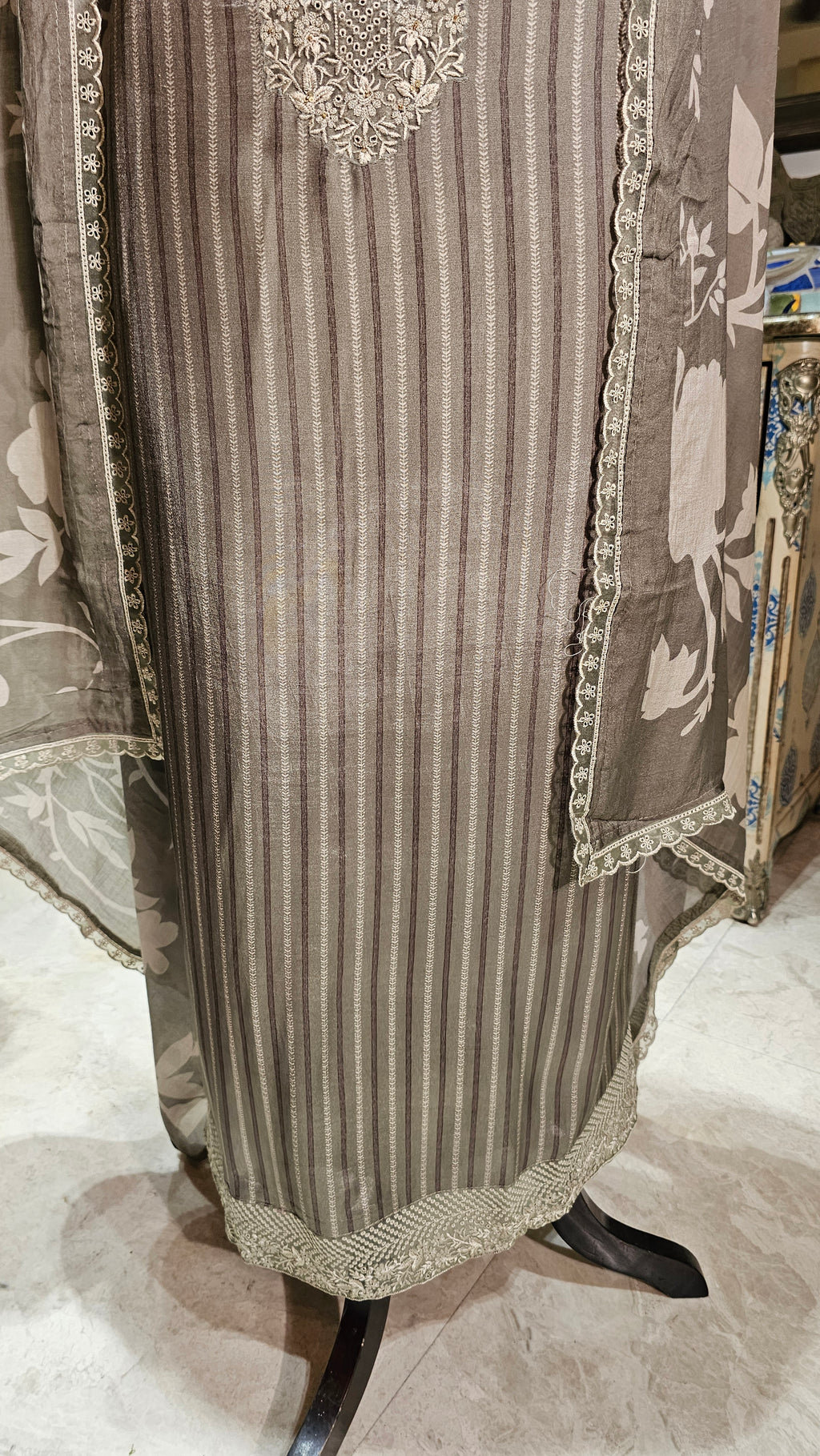 Beautiful Crepe Unstitched Suit with Hand Work