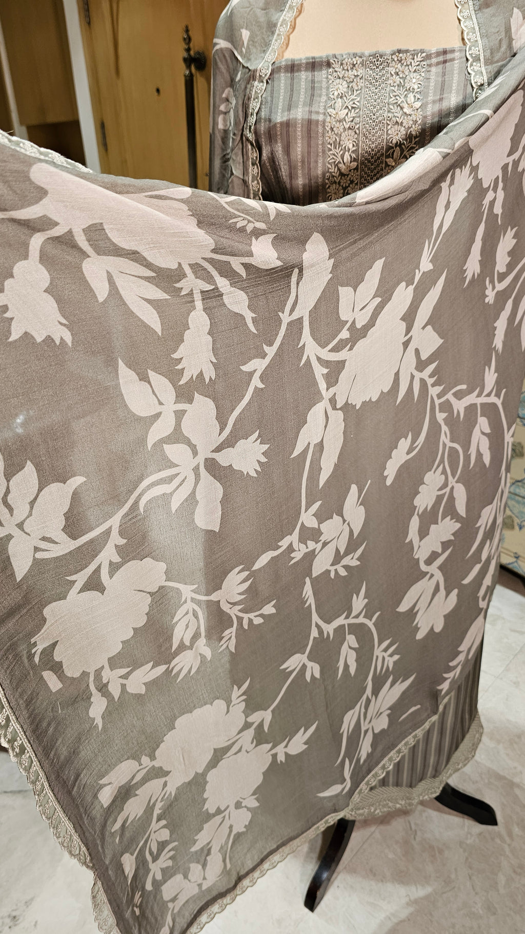 Beautiful Crepe Unstitched Suit with Hand Work