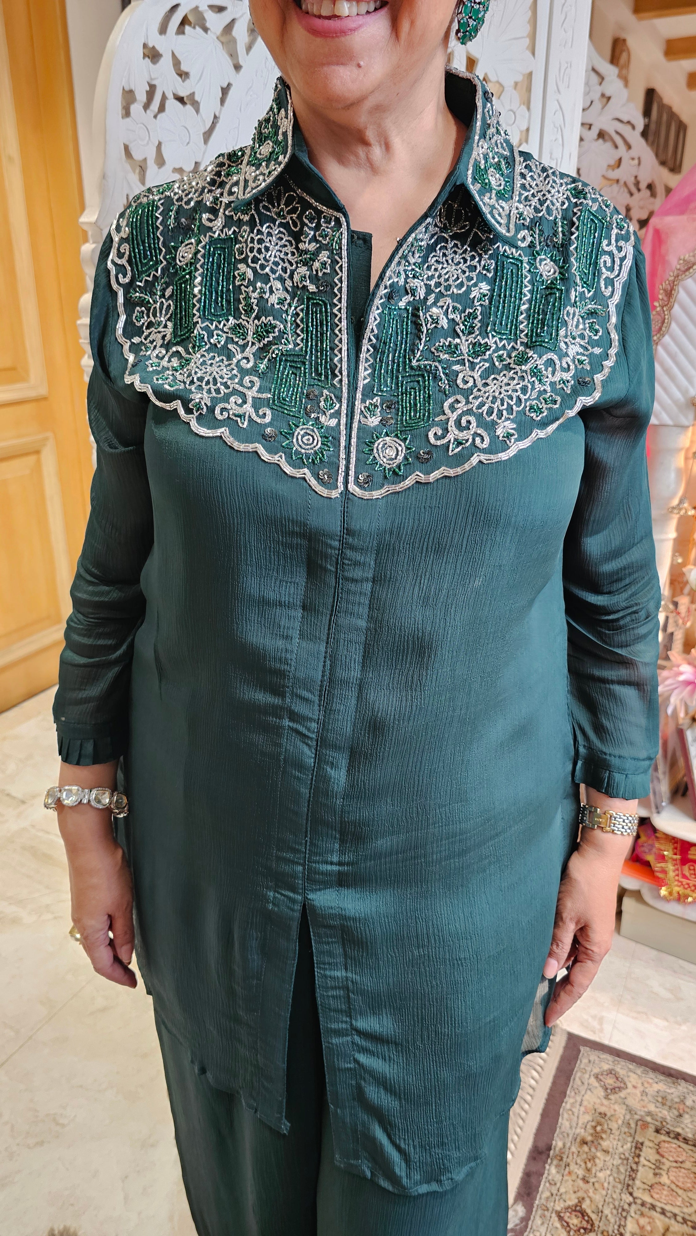 Beautiful Chinon Co-ord Set Embellished With Hand Work