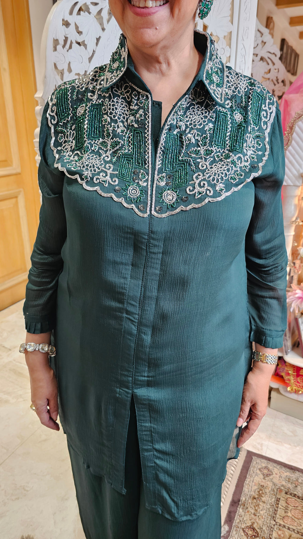 Beautiful Chinon Co-ord Set Embellished With Hand Work