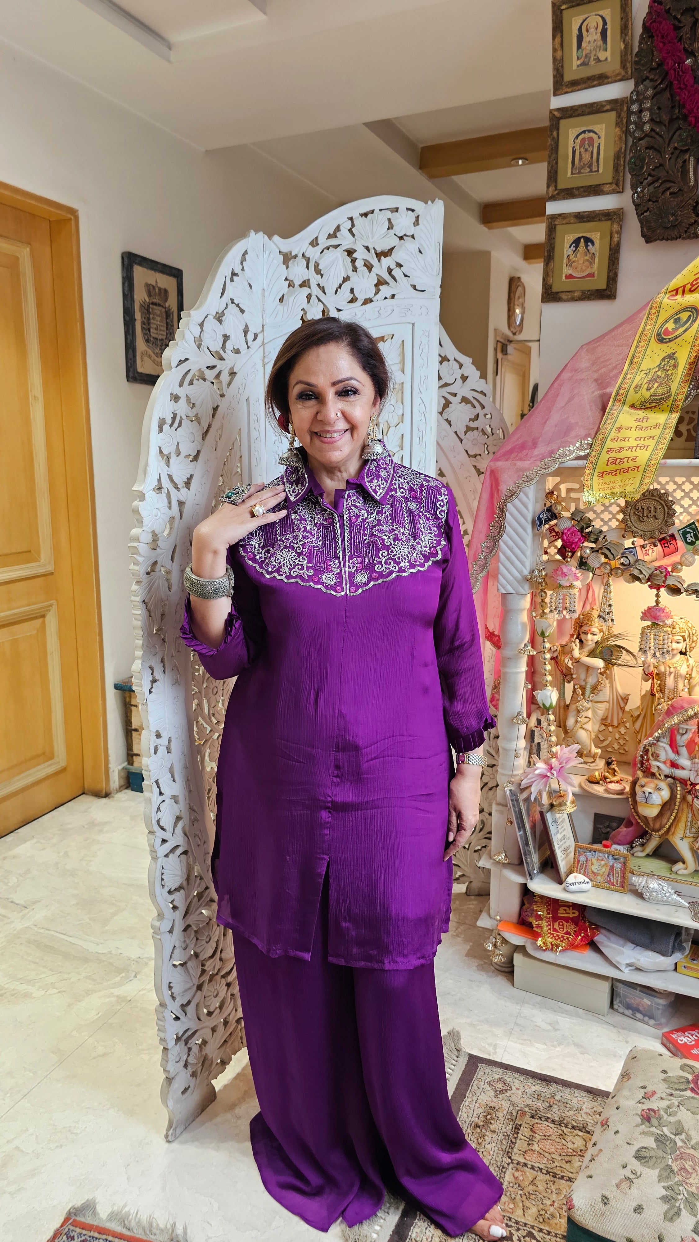 Beautiful Chinon Co-ord Set Embellished With Hand Work
