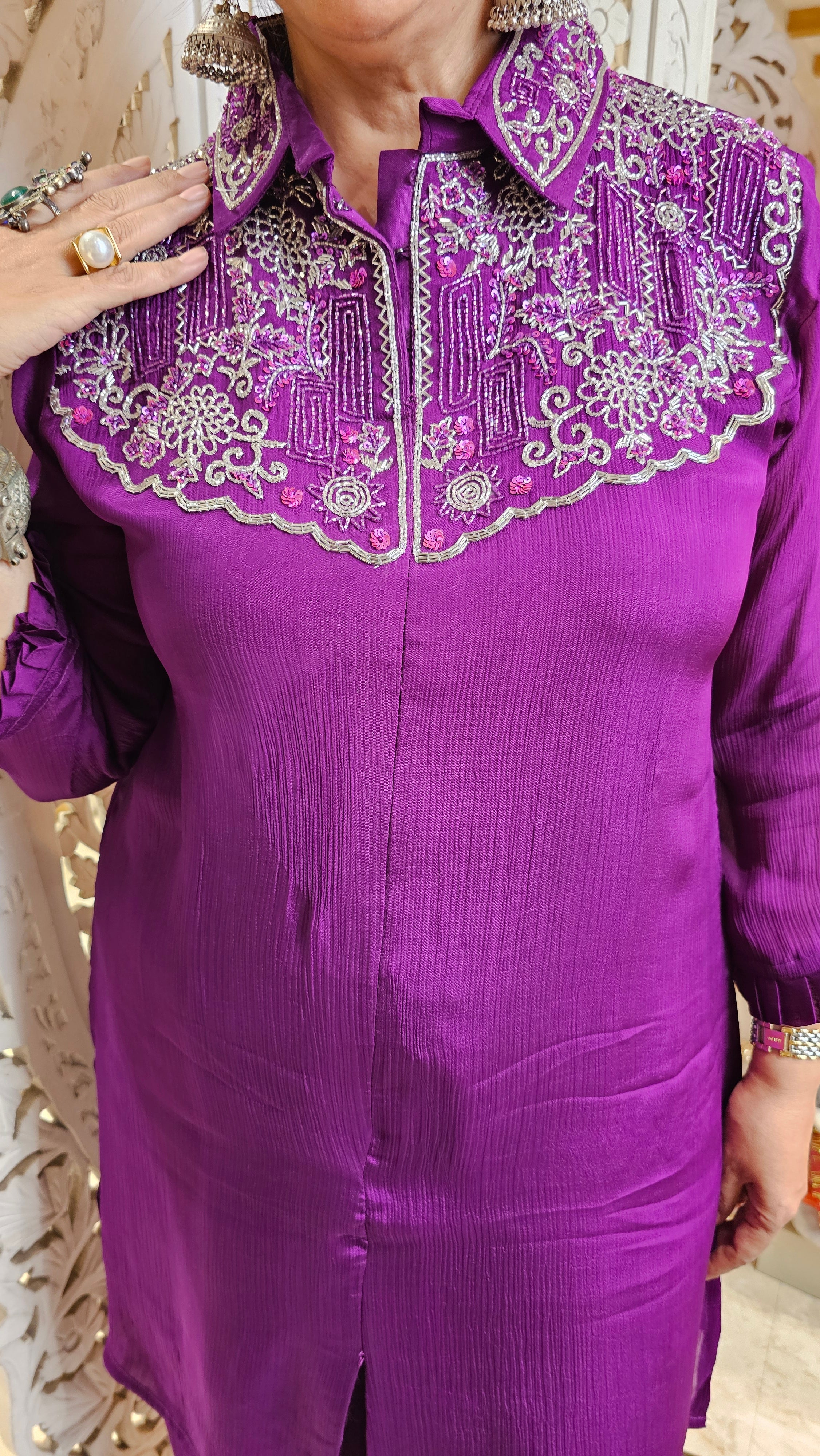 Beautiful Chinon Co-ord Set Embellished With Hand Work
