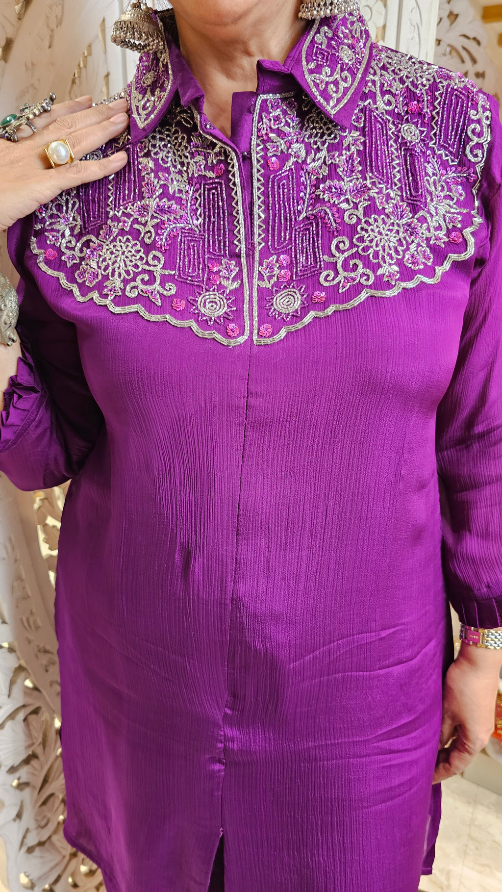 Beautiful Chinon Co-ord Set Embellished With Hand Work
