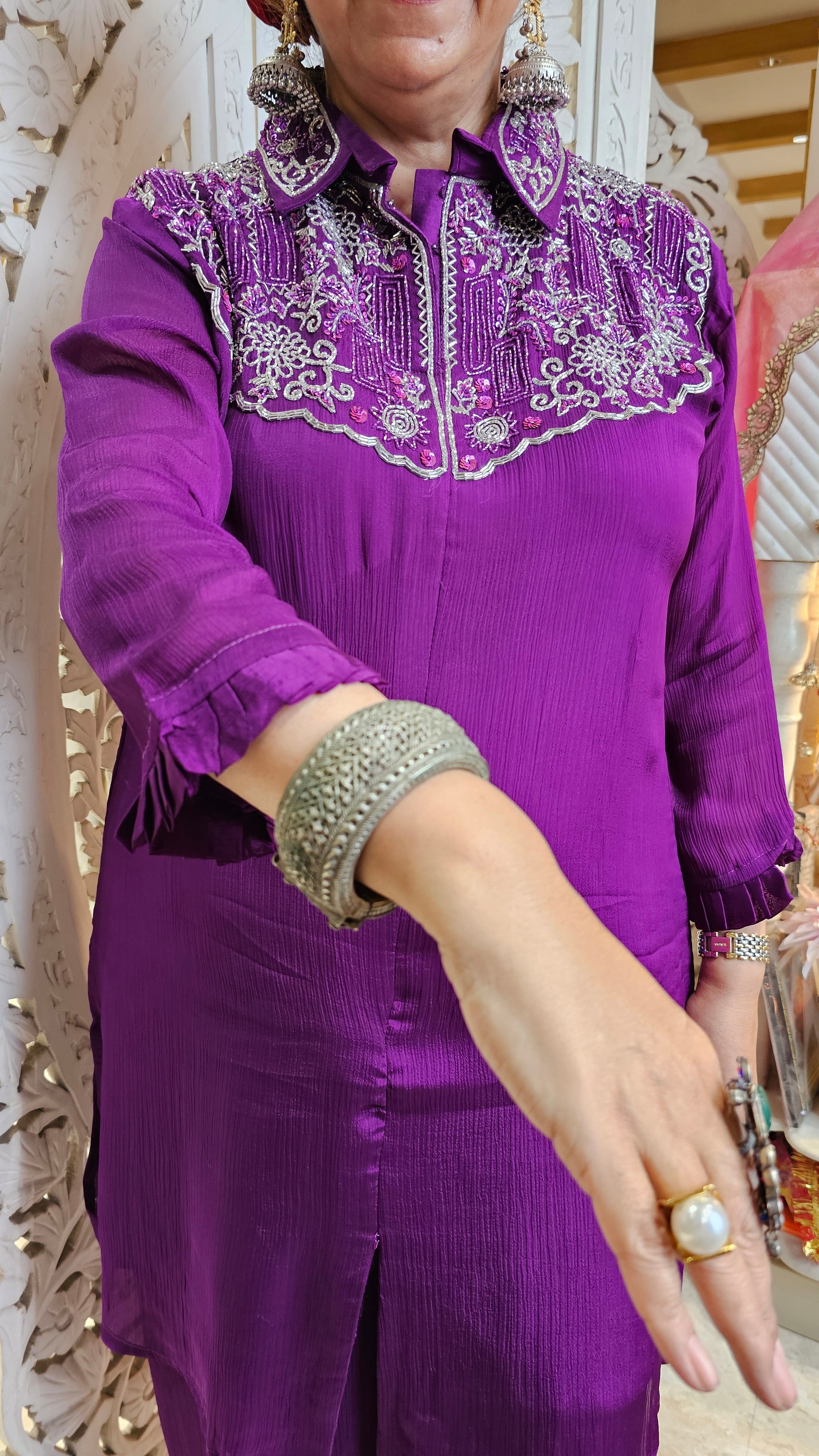 Beautiful Chinon Co-ord Set Embellished With Hand Work