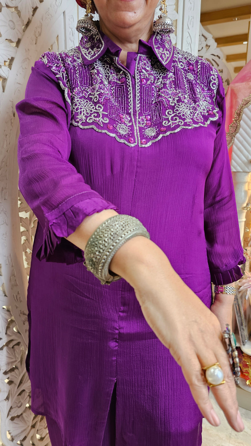 Beautiful Chinon Co-ord Set Embellished With Hand Work