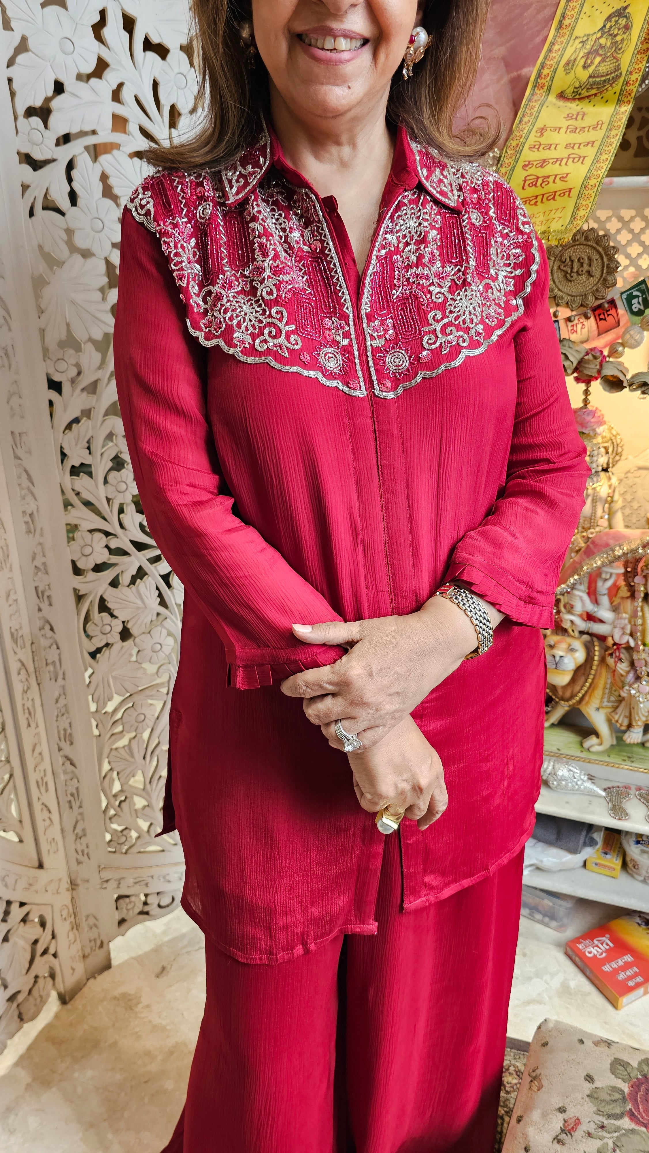 Beautiful Chinon Co-ord Set Embellished With Hand Work