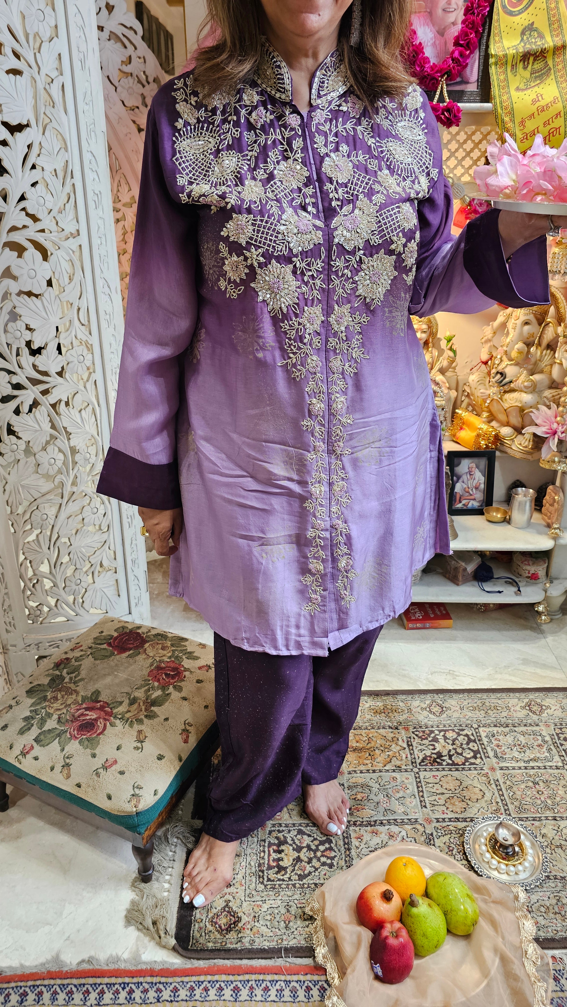 Beautiful Raw Silk Co-ord Set Embellished With Hand Work