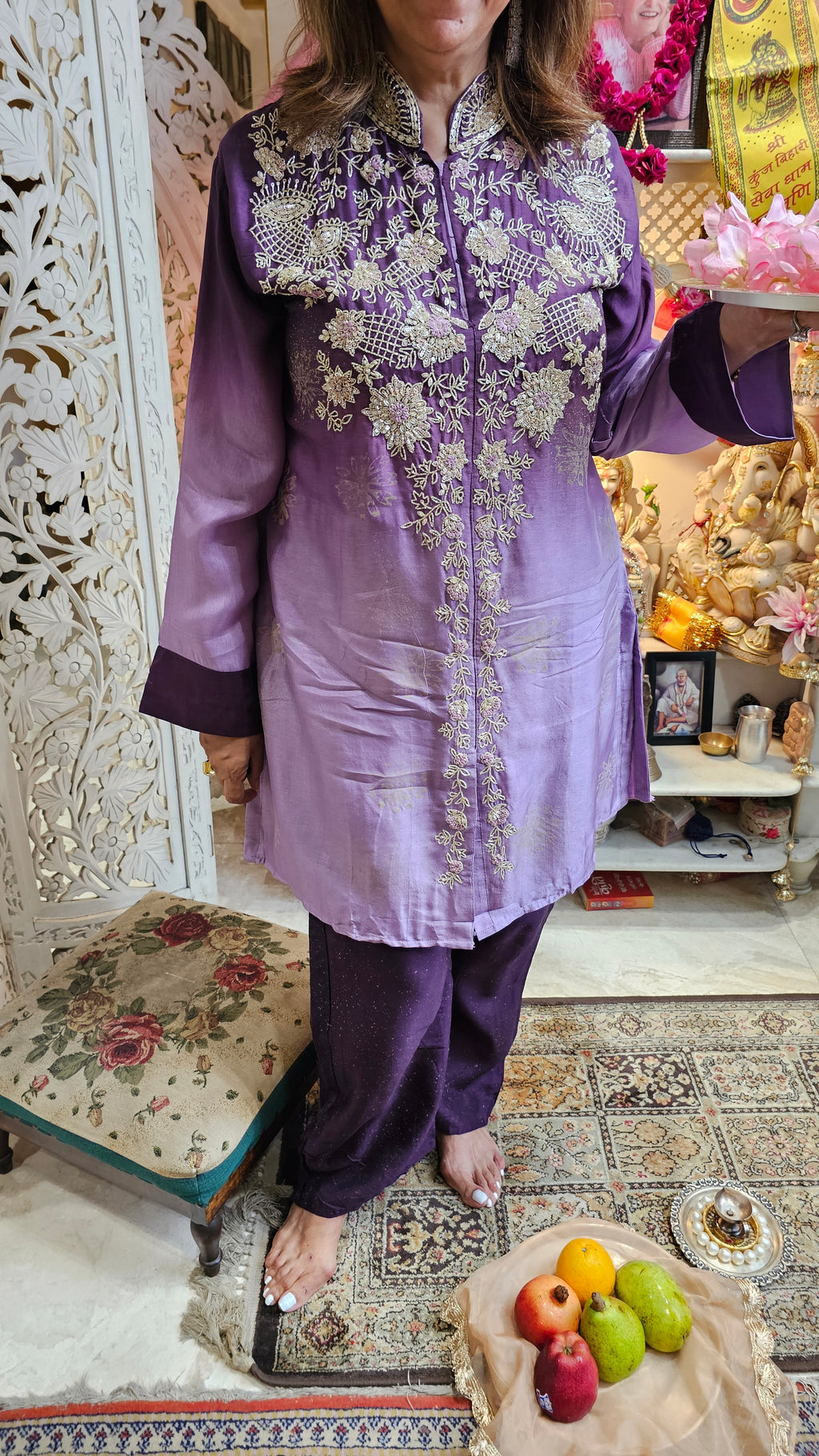 Beautiful Raw Silk Co-ord Set Embellished With Hand Work
