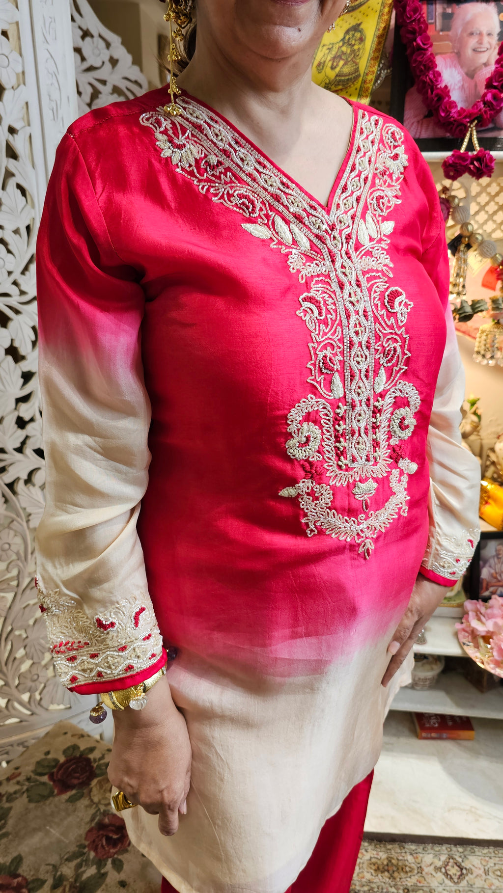 Beautiful Raw Silk Co-ord Set Embellished With Hand Work