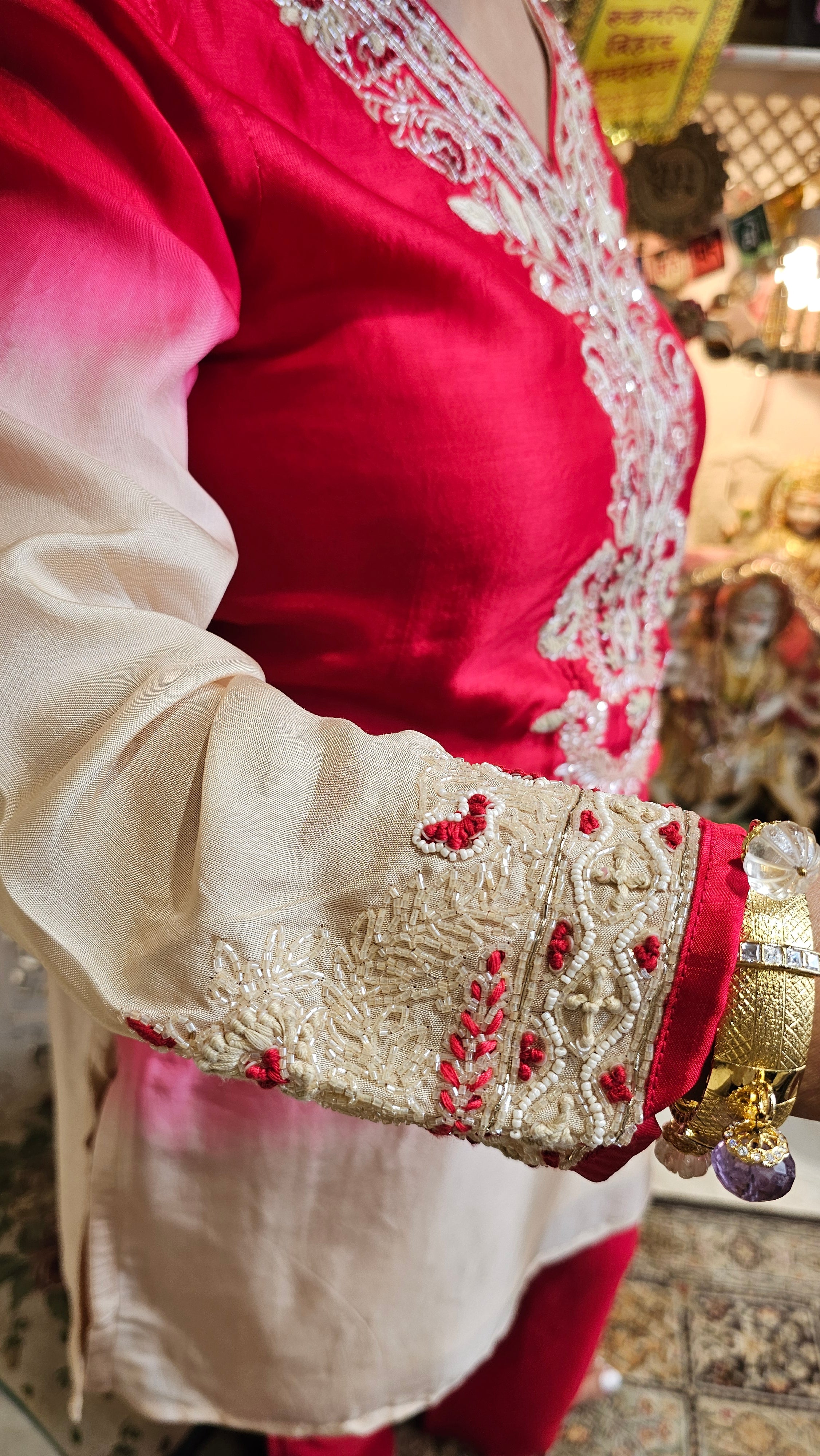 Beautiful Raw Silk Co-ord Set Embellished With Hand Work