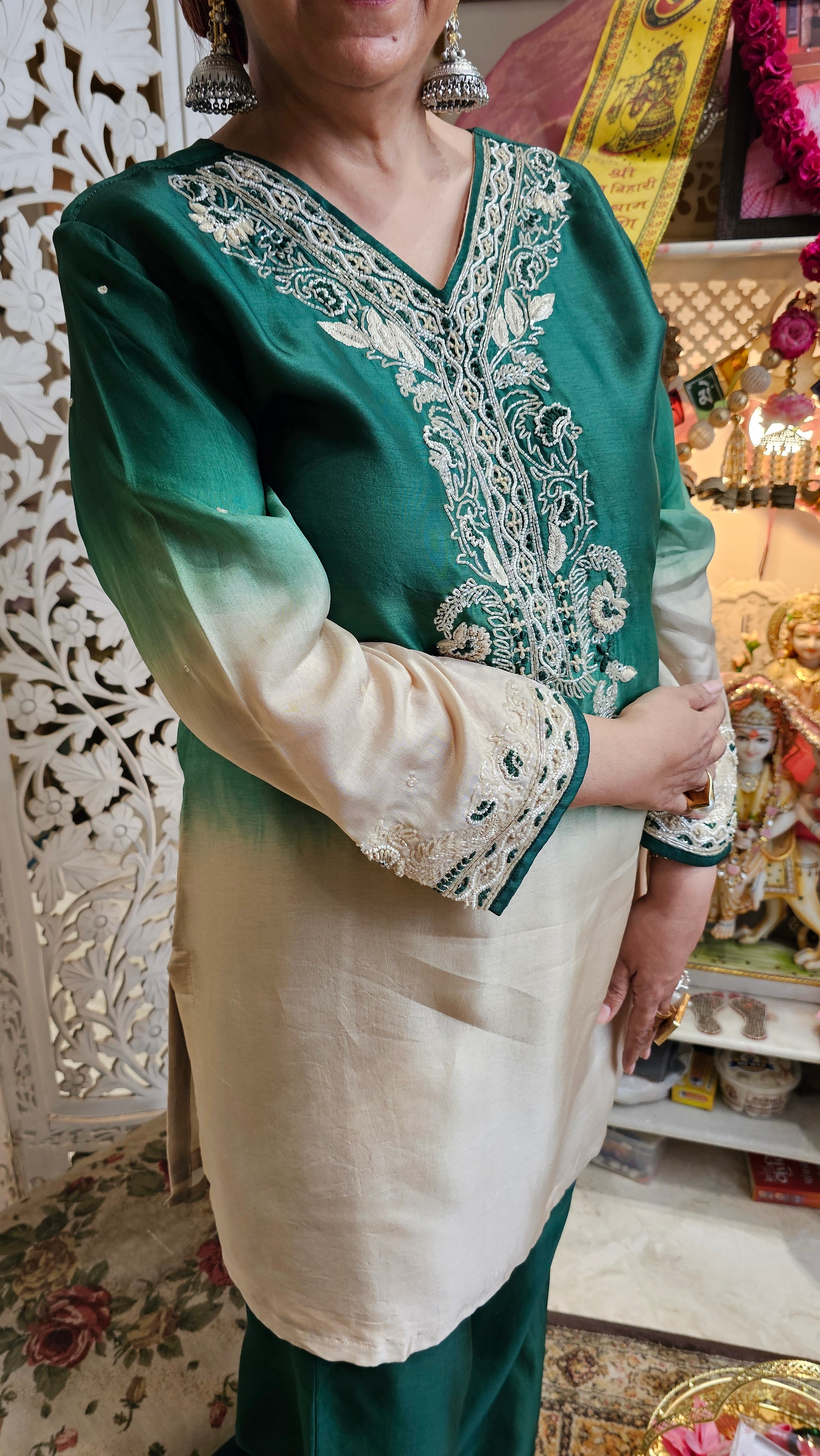 Beautiful Raw Silk Co-ord Set Embellished With Hand Work