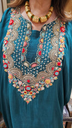 Beautiful Raw Silk Kaftan & Plazzoo Embellished With Thread & Sippi Work