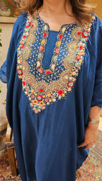 Beautiful Raw Silk Kaftan & Plazzoo Embellished With Thread & Sippi Work