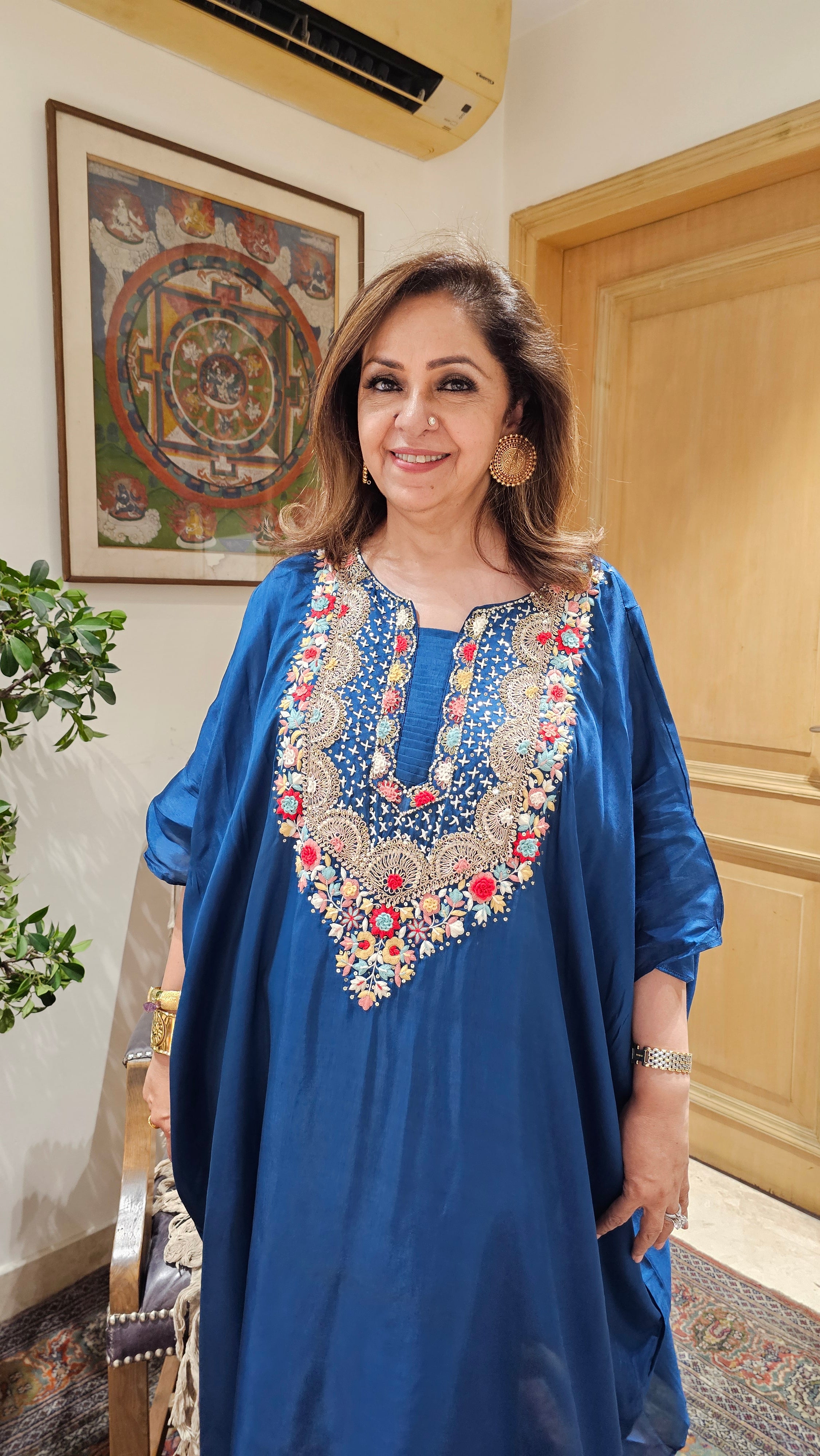 Beautiful Raw Silk Kaftan & Plazzoo Embellished With Thread & Sippi Work