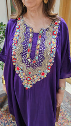 Beautiful Raw Silk Kaftan & Plazzoo Embellished With Thread & Sippi Work