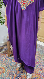 Beautiful Raw Silk Kaftan & Plazzoo Embellished With Thread & Sippi Work