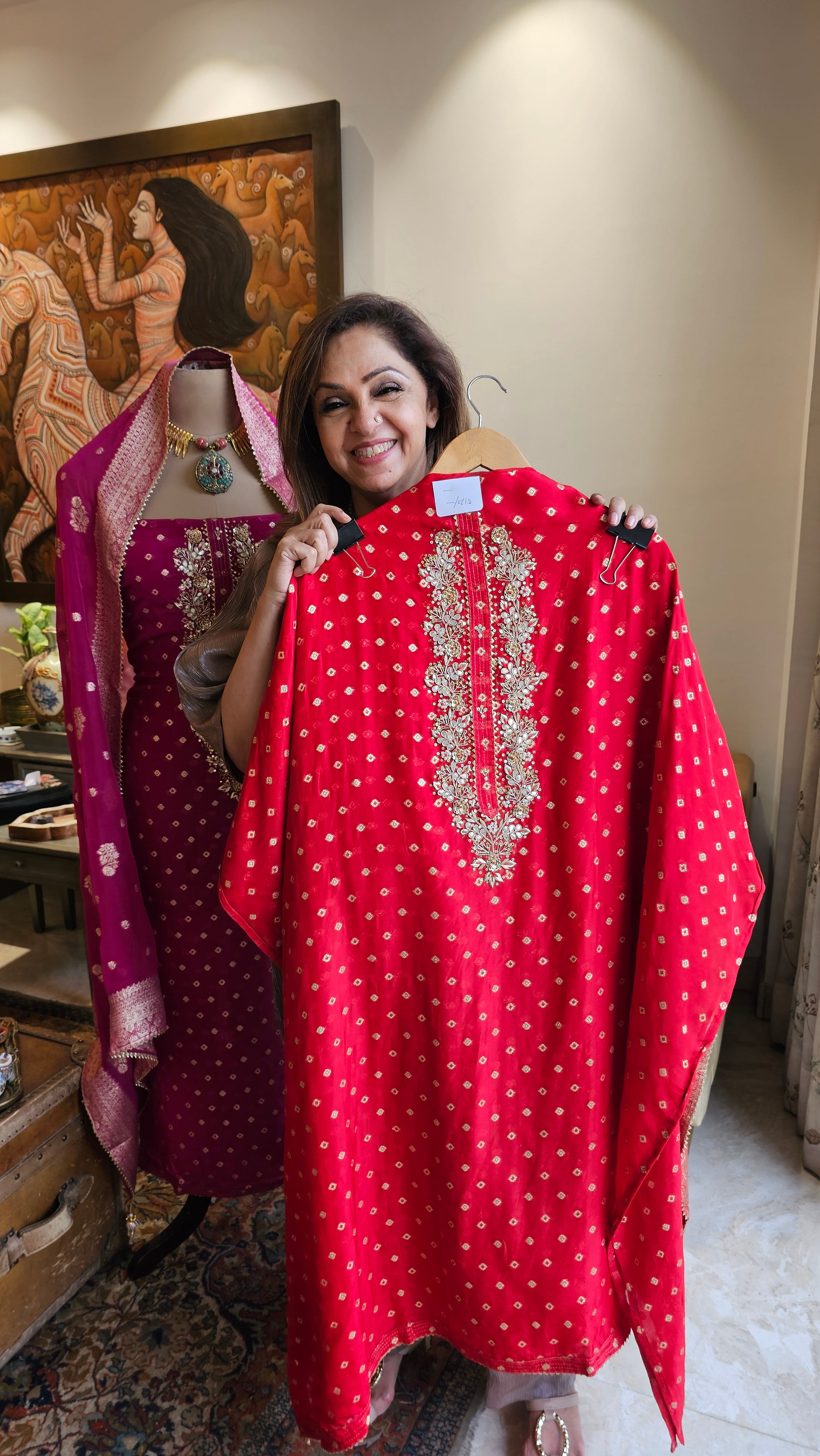 Beautiful Organza Unstitched Suit With Banarasi Weaving & Gota Patti Hand Work