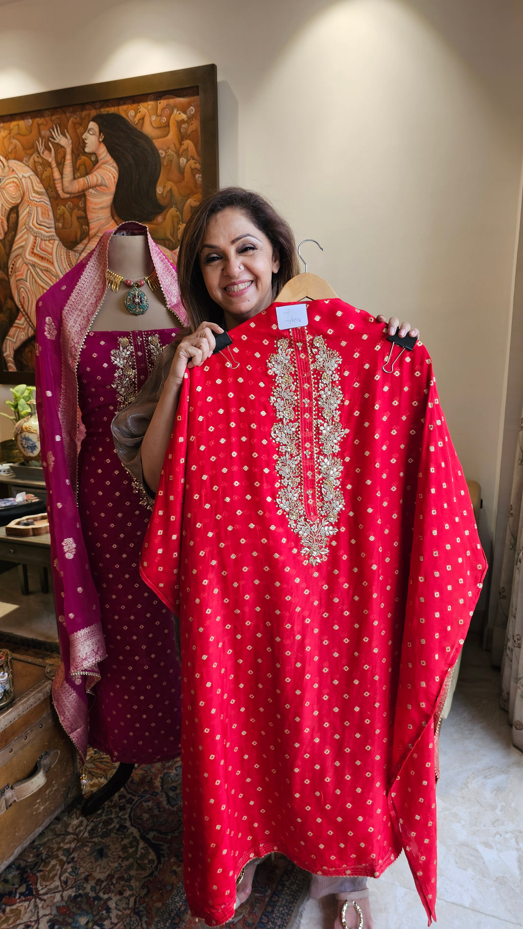 Beautiful Organza Unstitched Suit With Banarasi Weaving & Gota Patti Hand Work