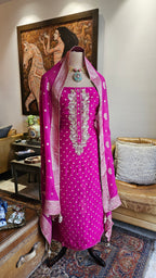 Beautiful Organza Unstitched Suit With Banarasi Weaving & Gota Patti Hand Work