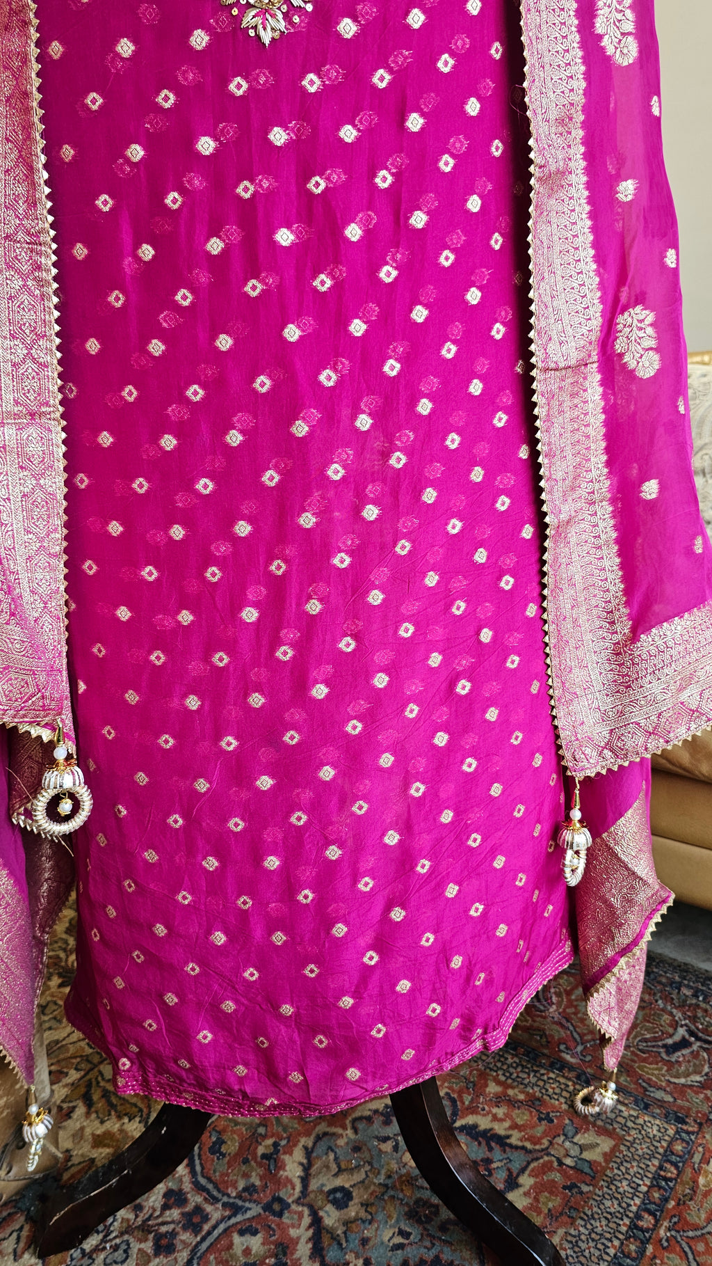 Beautiful Organza Unstitched Suit With Banarasi Weaving & Gota Patti Hand Work