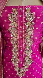 Beautiful Organza Unstitched Suit With Banarasi Weaving & Gota Patti Hand Work