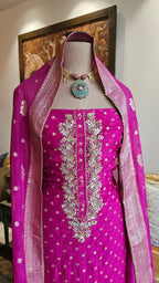 Beautiful Organza Unstitched Suit With Banarasi Weaving & Gota Patti Hand Work