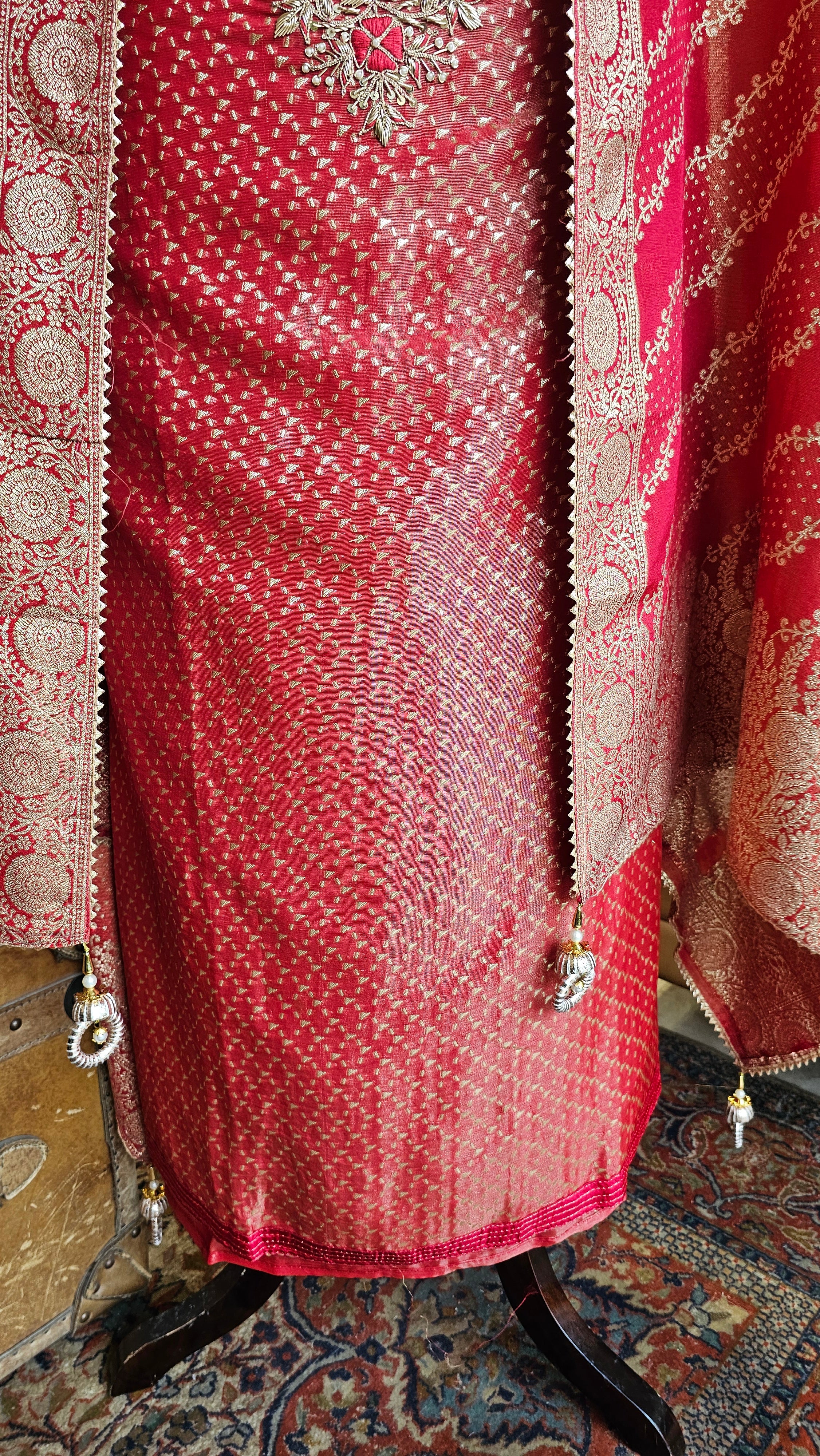 Beautiful Tissue Shimmer Unstitched Suit with Hand Work