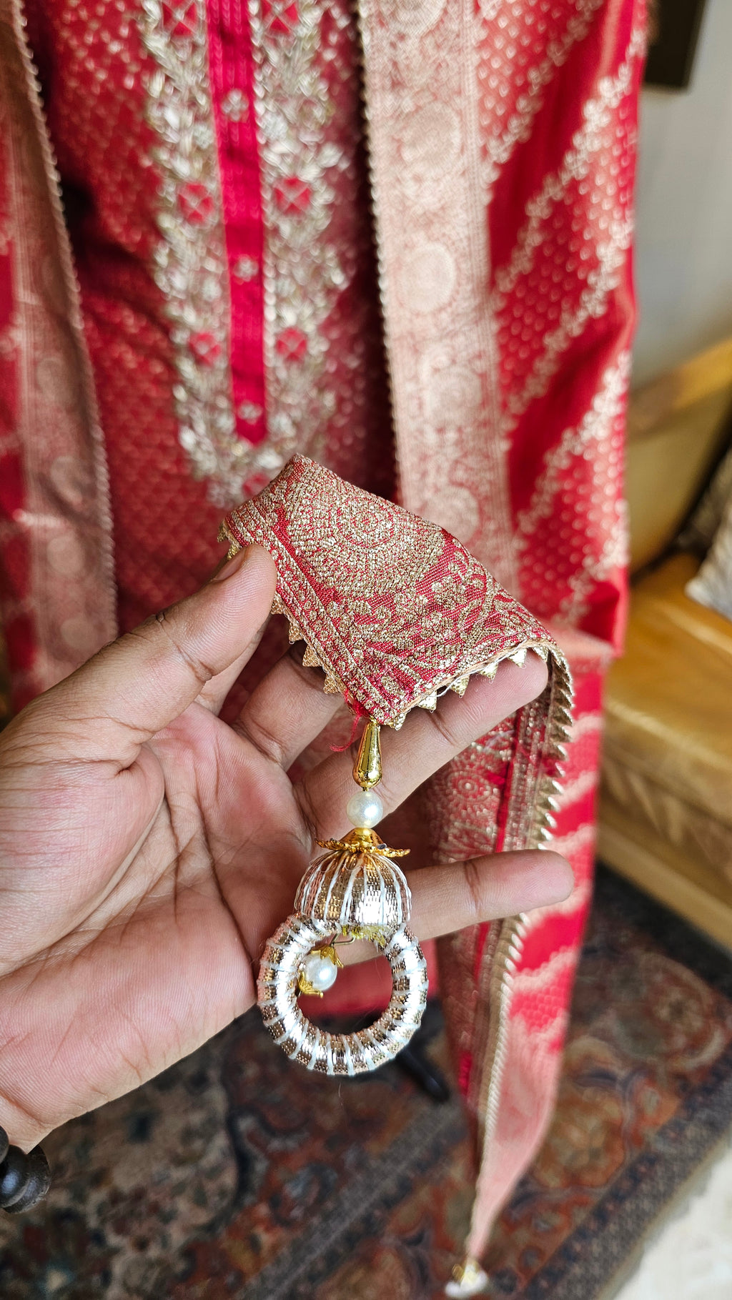 Beautiful Tissue Shimmer Unstitched Suit with Hand Work