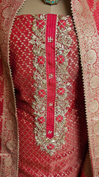 Beautiful Tissue Shimmer Unstitched Suit with Hand Work