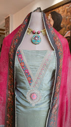 Beautiful Shimmer Unstitched Suit With Digital Printed Dupatta & Patch Work