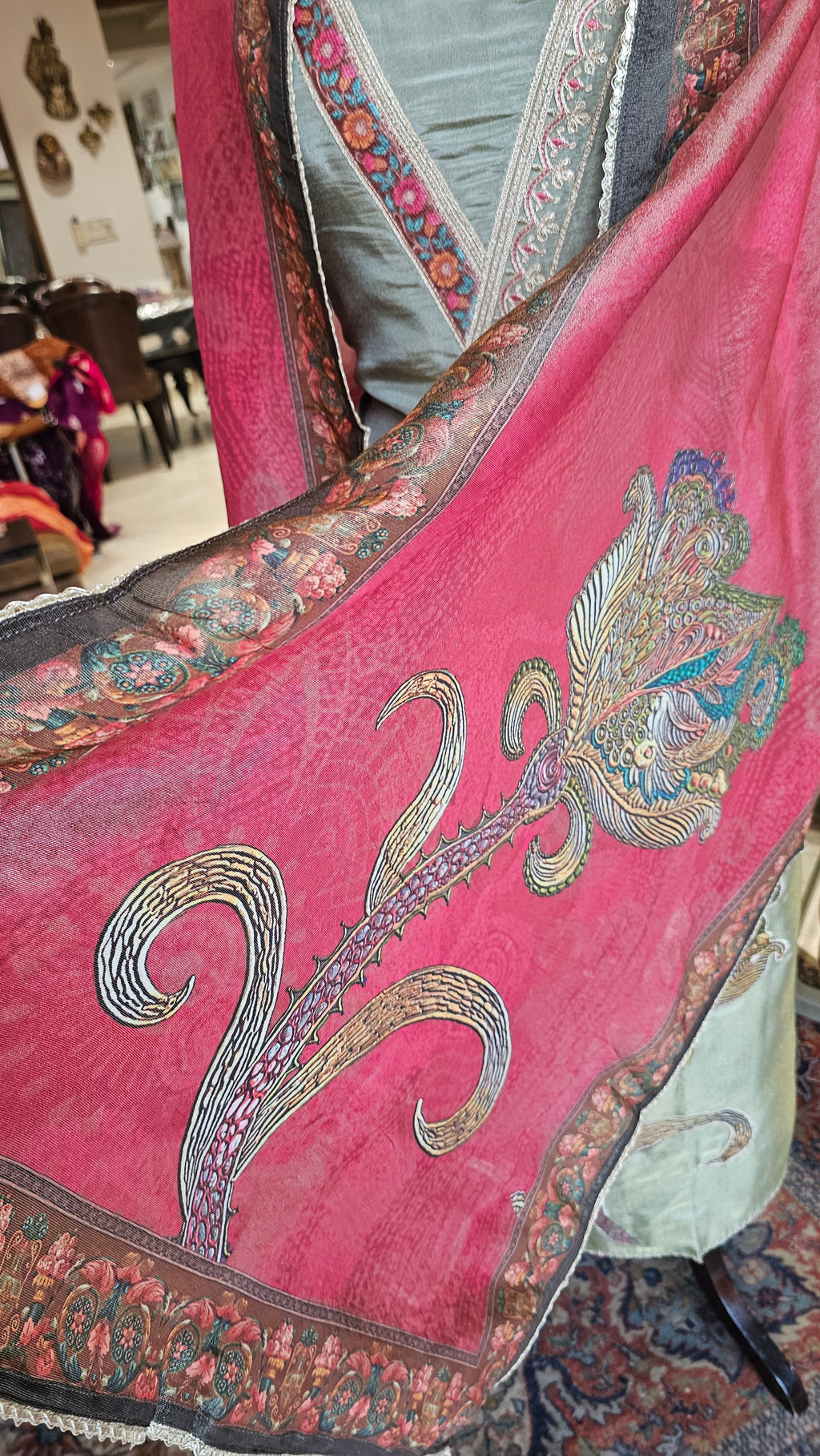 Beautiful Shimmer Unstitched Suit With Digital Printed Dupatta & Patch Work