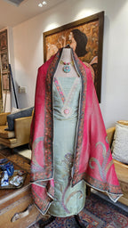 Beautiful Shimmer Unstitched Suit With Digital Printed Dupatta & Patch Work