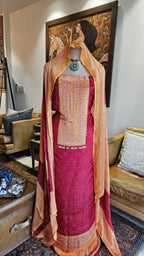 Beautiful Printed Crepe Unstitched Suit With Hand Work