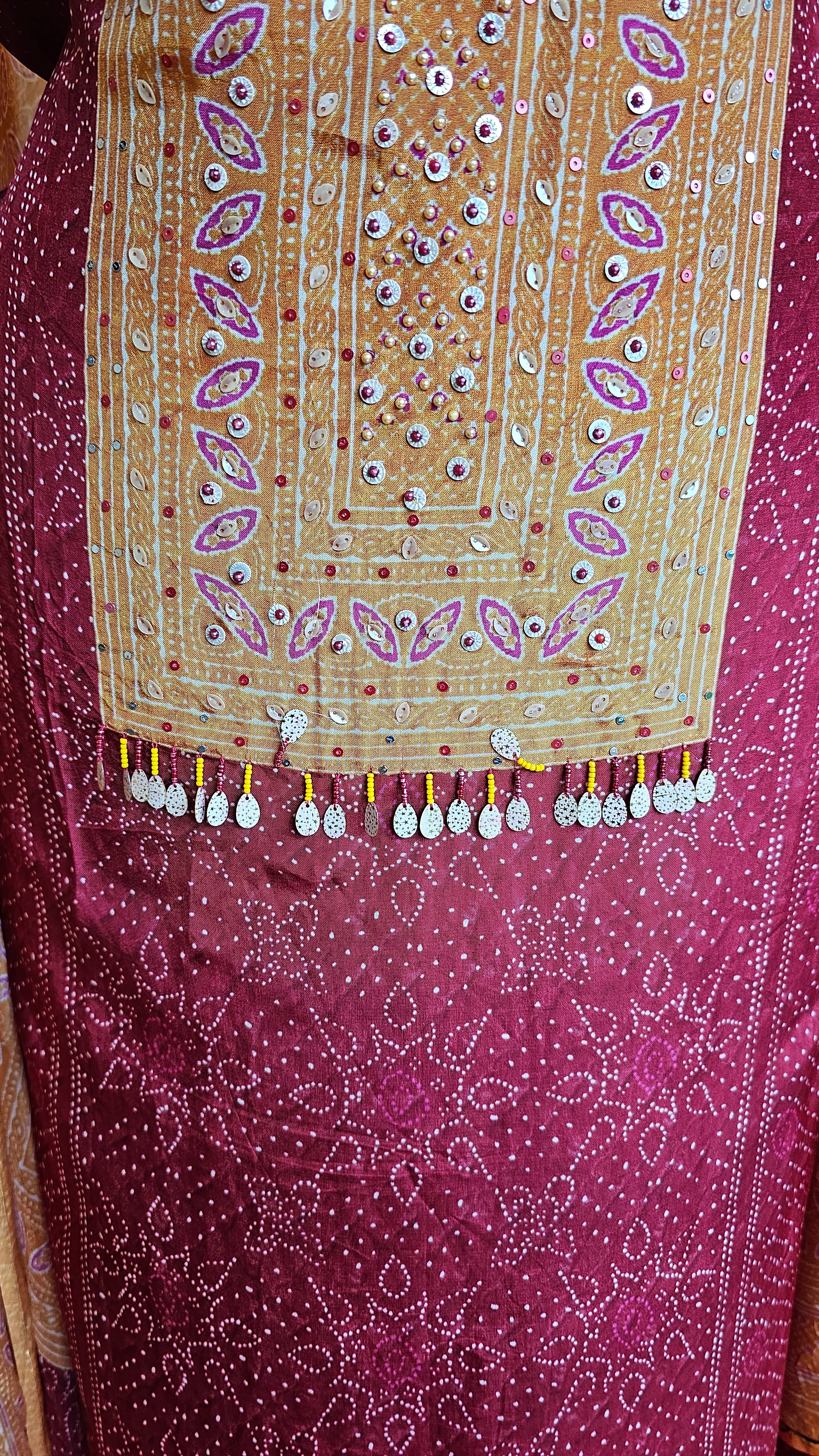 Beautiful Printed Crepe Unstitched Suit With Hand Work